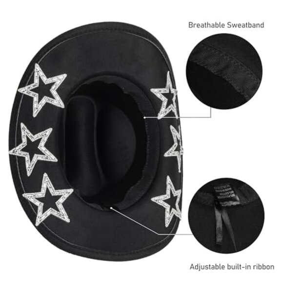 Sparkly Rhinestone Cowboy Hat Retro Y2K Chic Fedora Style Unisex Felt